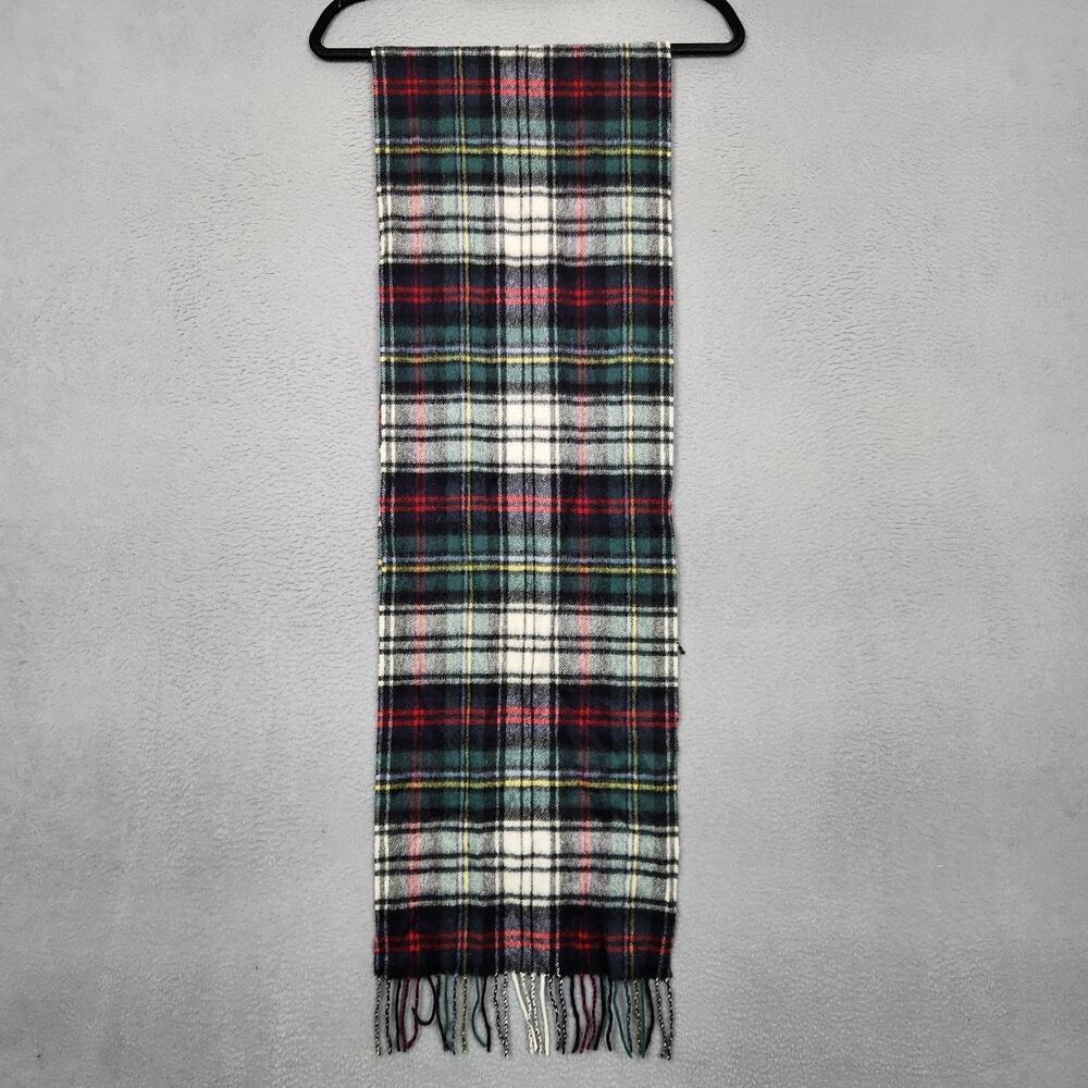 Louisa Perini Cashmere Scarf Womens One Size Plaid Tartan Fringe Red Green